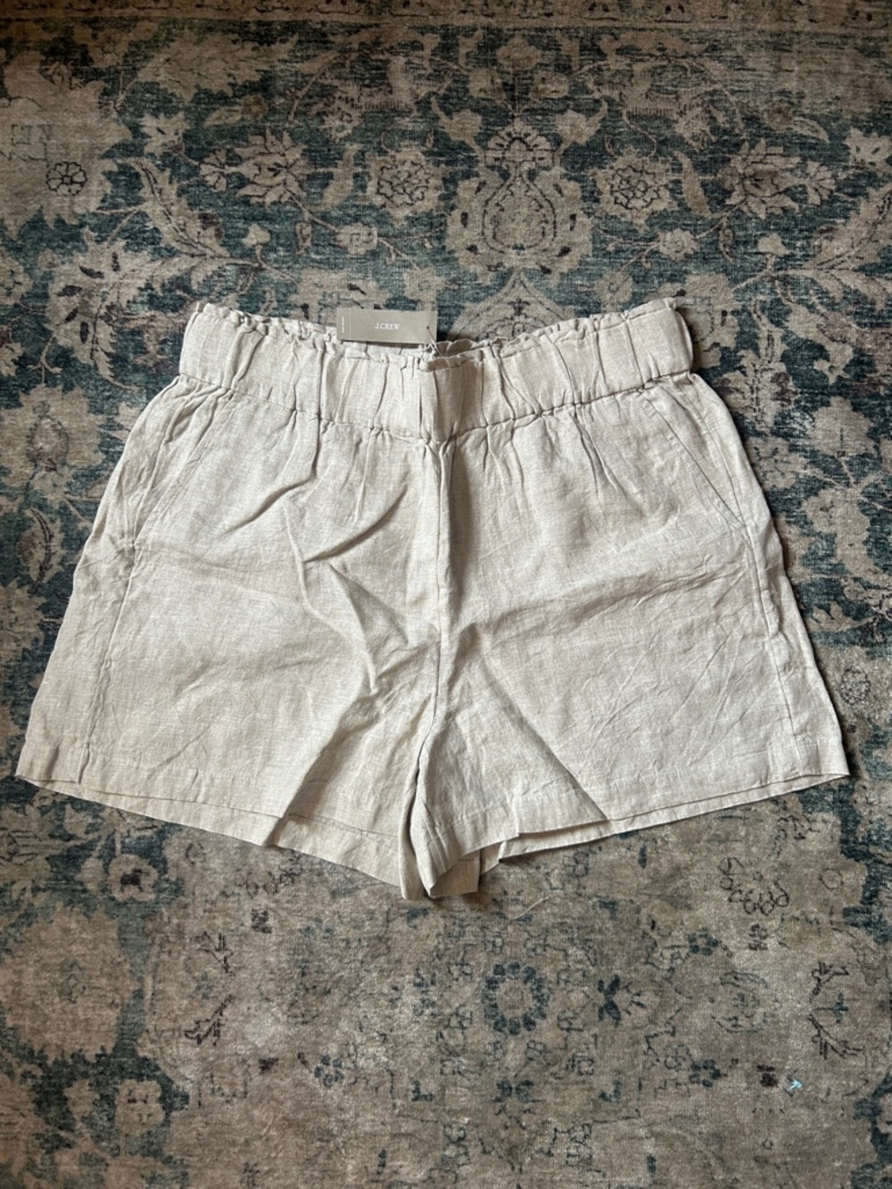 J. Crew Natural Beige High-Waist Linen Blend Shorts